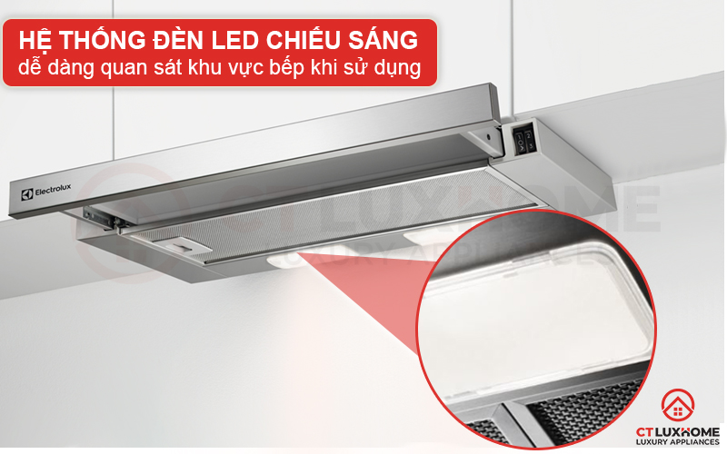 Hệ thống đèn LED chiếu sáng, dễ dàng quan sát khu vực bếp khi sử dụng