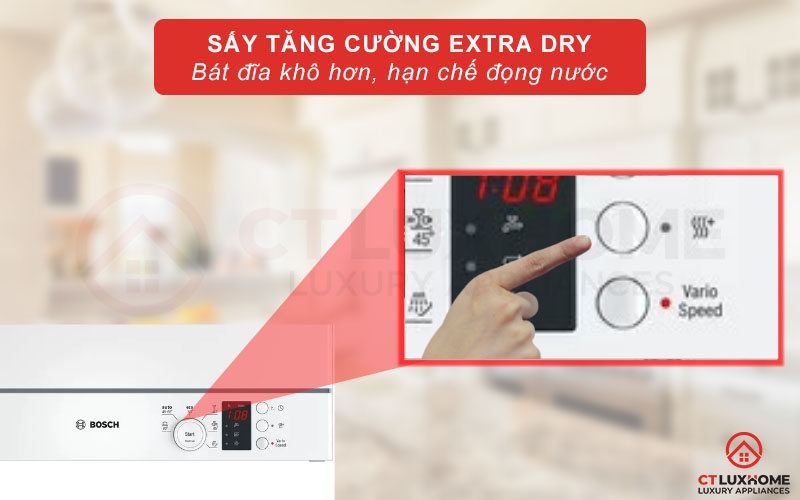 Tính năng sấy tăng cường Extra Dry trên máy rửa chén mini Bosch SKS60E02EU