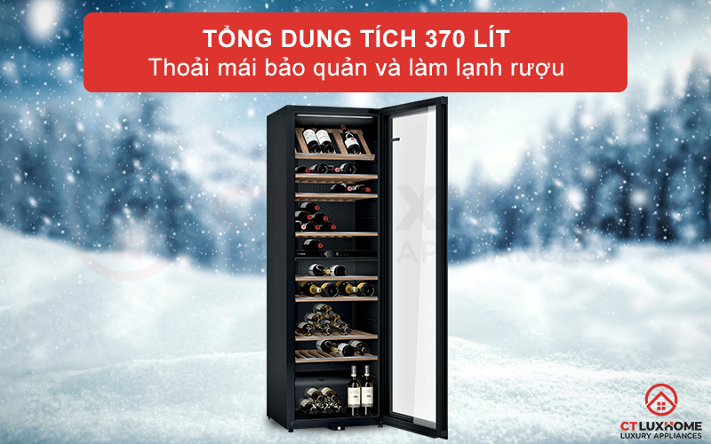 Tổng dung tích chứa của tủ rượu Bosch KWK36ABGA lên đến 370 lít