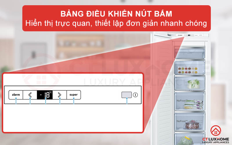 Tủ đông Bosch GIN81ACF0 được trang bị bảng điều khiển với phím bấm trực quan