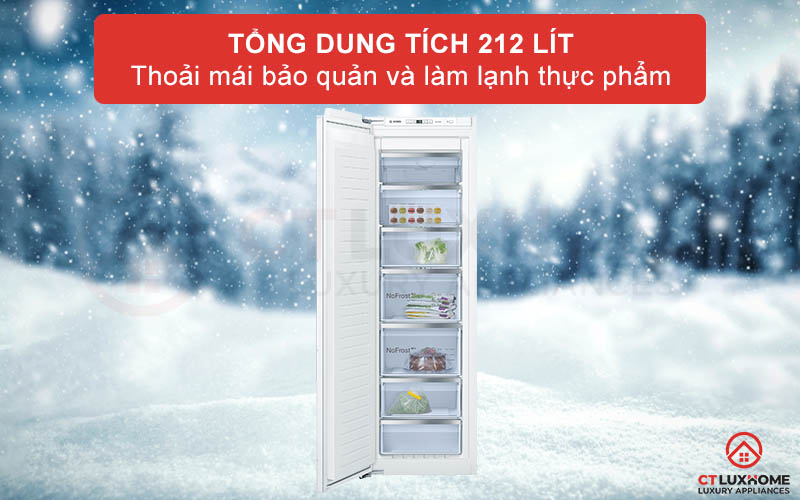 Tủ đông Bosch GIN81ACF0 có tổng dung tích chứa đến 212 lít