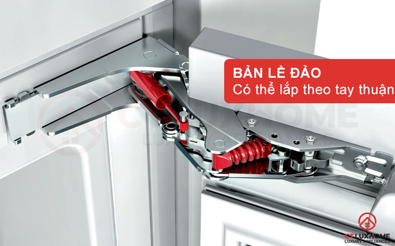 Thiết kế bản lề đảo, người dùng có thể lắp đảo bản lề qua trái hoặc phải tùy theo thuận tay của mỗi người.