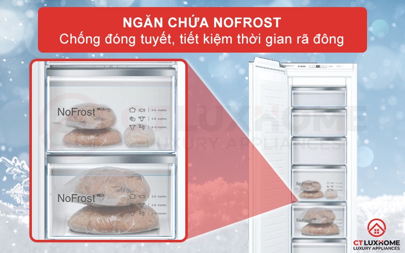 Tiết kiệm thời gian rã đông hơn với công nghệ chống đóng tuyết NoFrost 
