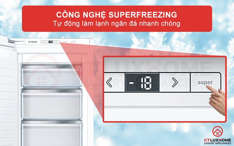 Công nghệ Superfreezing tự động làm lạnh ngăn đá nhanh chóng