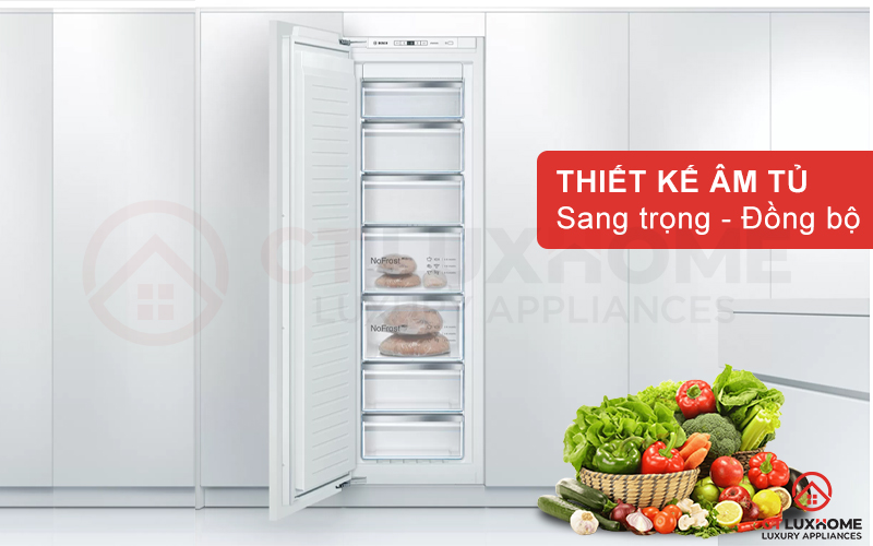 Tủ đông âm tủ Bosch GIN81AEF0G serie 6 với thiết kế âm tủ giúp mang lại vẻ ngoài hiện đại, sang trọng
