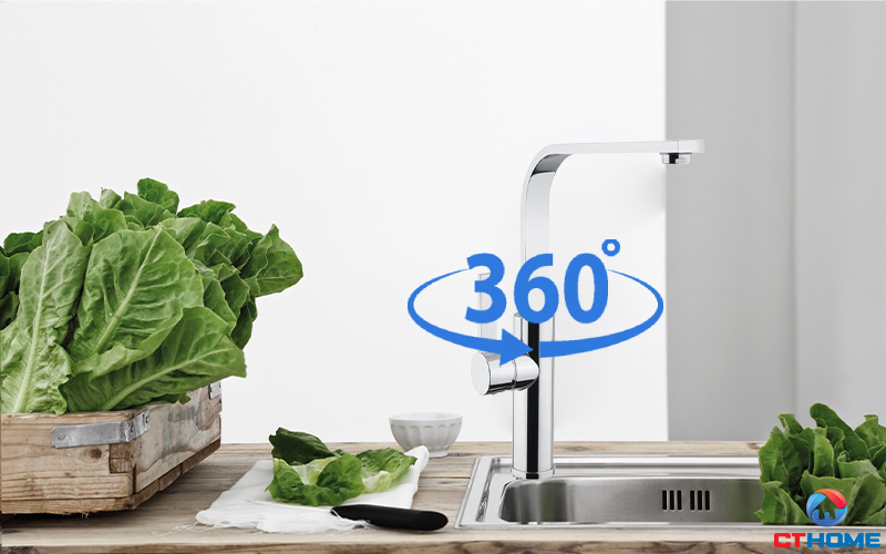 Thân vòi xoay 360 độ tăng phạm vi tiếp cận rửa vật dụng